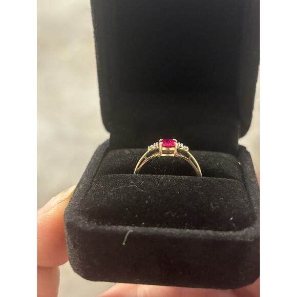 Pink Sapphire Diamond Ring 10k Yellow Gold Stamped Size 7 1.5G - Picture 9 of 12